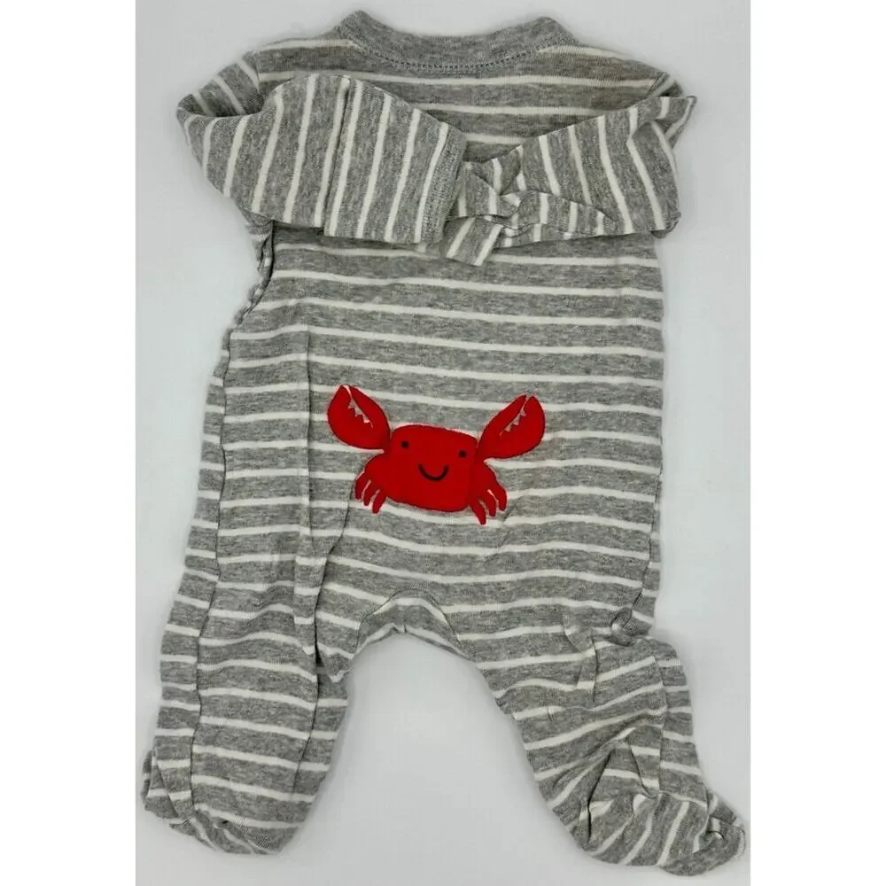 Carter's Crab Long Sleeve Zip-Up Size NB Gray White Red (939)